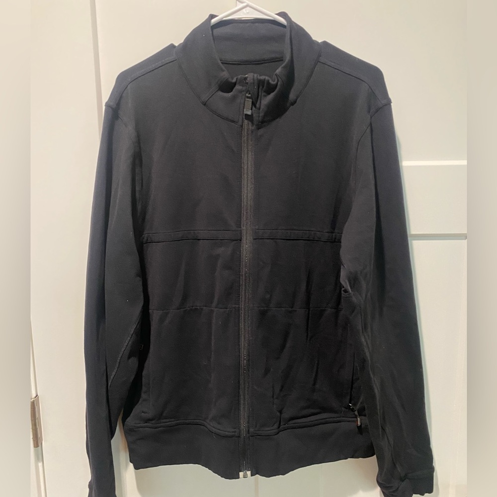 Lululemon Athletica Mens Track Jacket Full Zip Mesh Arm Pits Pockets SZ L Black